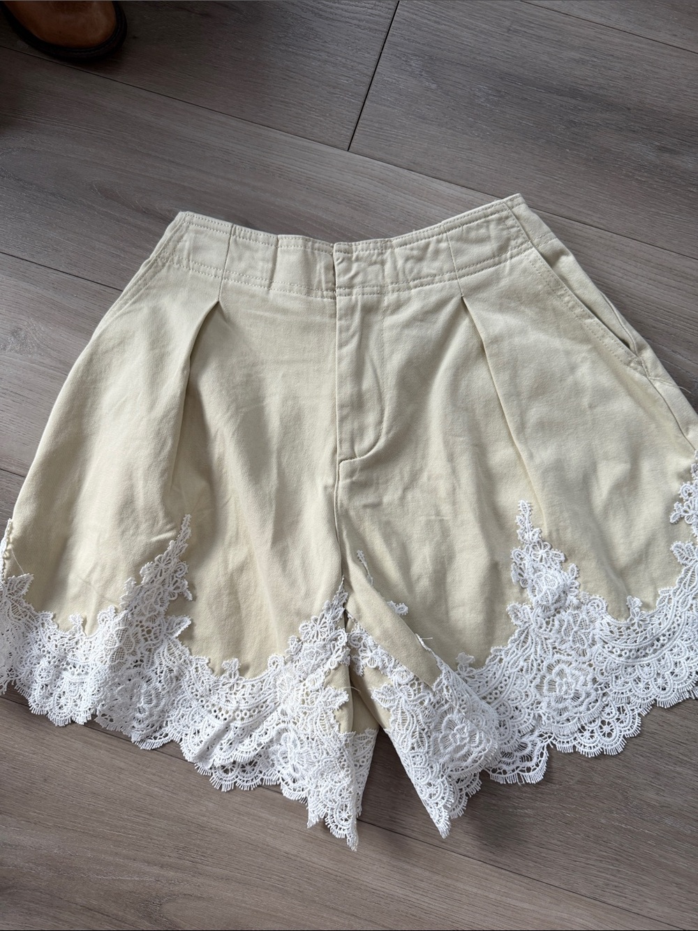 English Factory Cream High-Waist Lace-Trim Skort